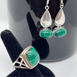 Vintage Thailand Malachite Stunning Ring and earrings